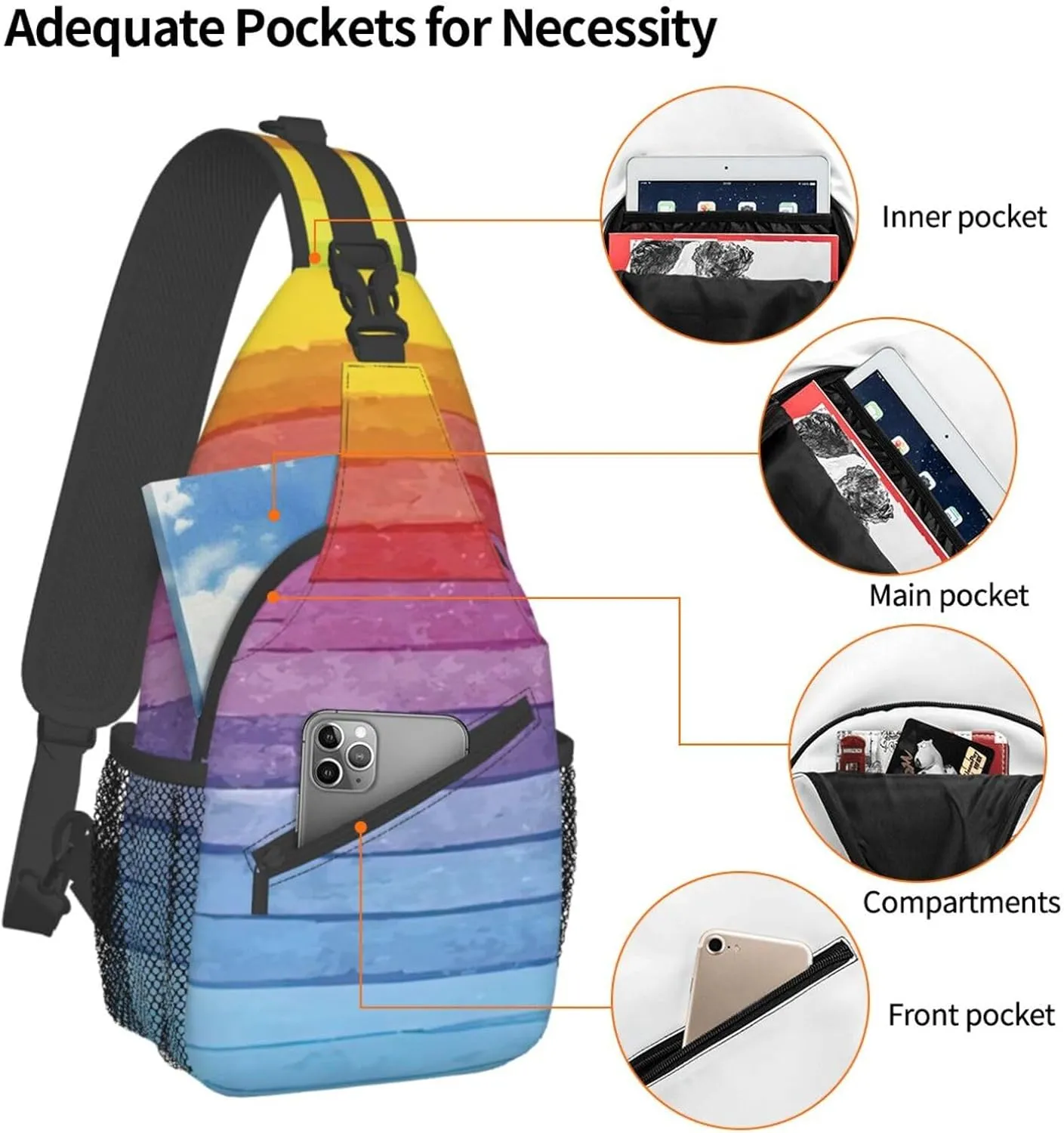 Colorful Rainbow Stripe.Webp Unisex Casual Diagonal Chest Bag,Multipurpose Crossbody Shoulder Bag Travel Hiking Daypack