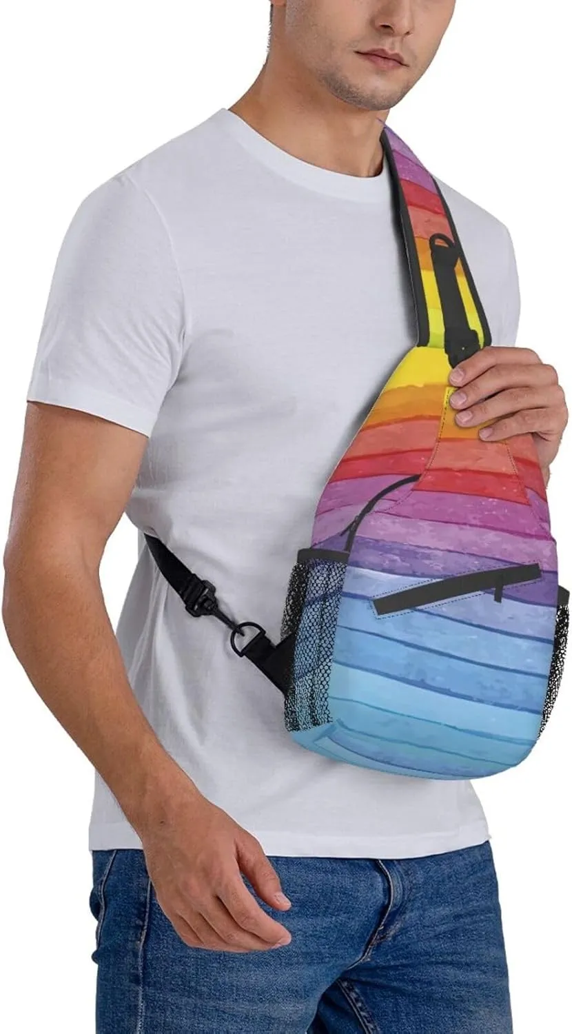 Colorful Rainbow Stripe.Webp Unisex Casual Diagonal Chest Bag,Multipurpose Crossbody Shoulder Bag Travel Hiking Daypack