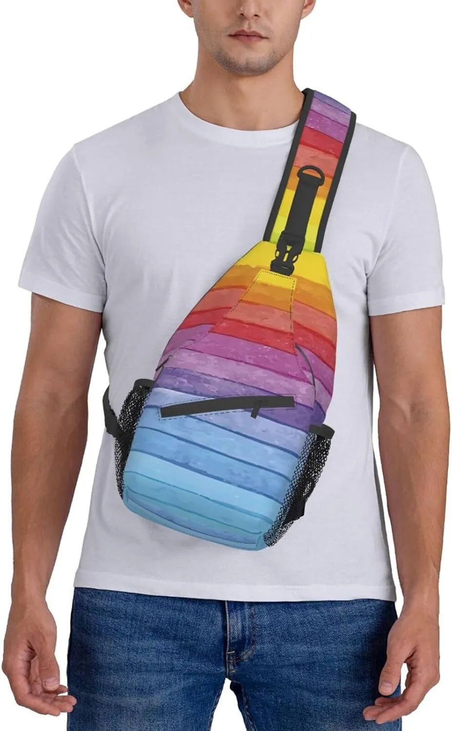Colorful Rainbow Stripe.Webp Unisex Casual Diagonal Chest Bag,Multipurpose Crossbody Shoulder Bag Travel Hiking Daypack