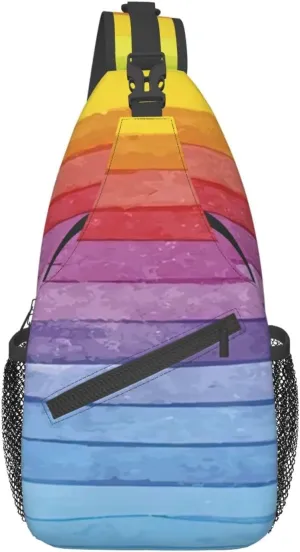 Colorful Rainbow Stripe.Webp Unisex Casual Diagonal Chest Bag,Multipurpose Crossbody Shoulder Bag Travel Hiking Daypack