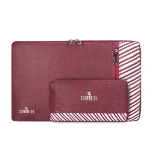 Combo: Polyester 15.6 inch Laptop Sleeve & Multipurpose Pouch | Includes Travel Kit & Pouch | Maroon