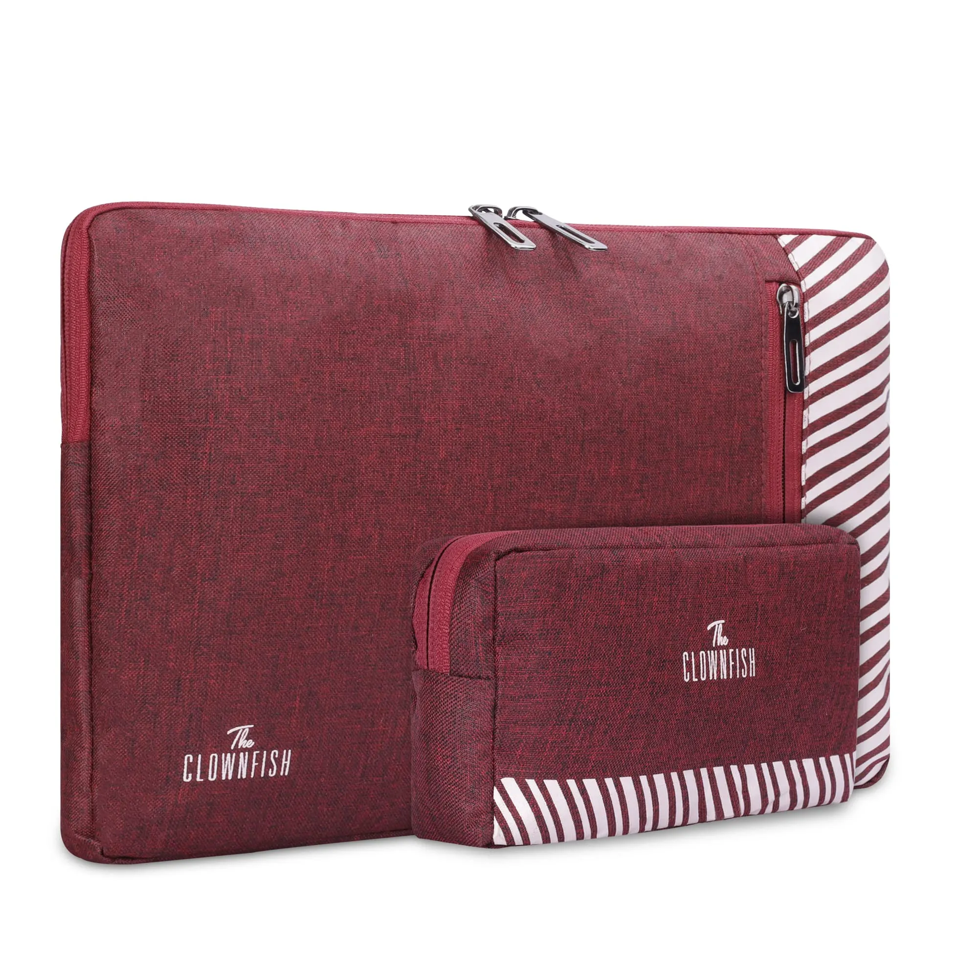 Combo: Polyester 15.6 inch Laptop Sleeve & Multipurpose Pouch | Includes Travel Kit & Pouch | Maroon