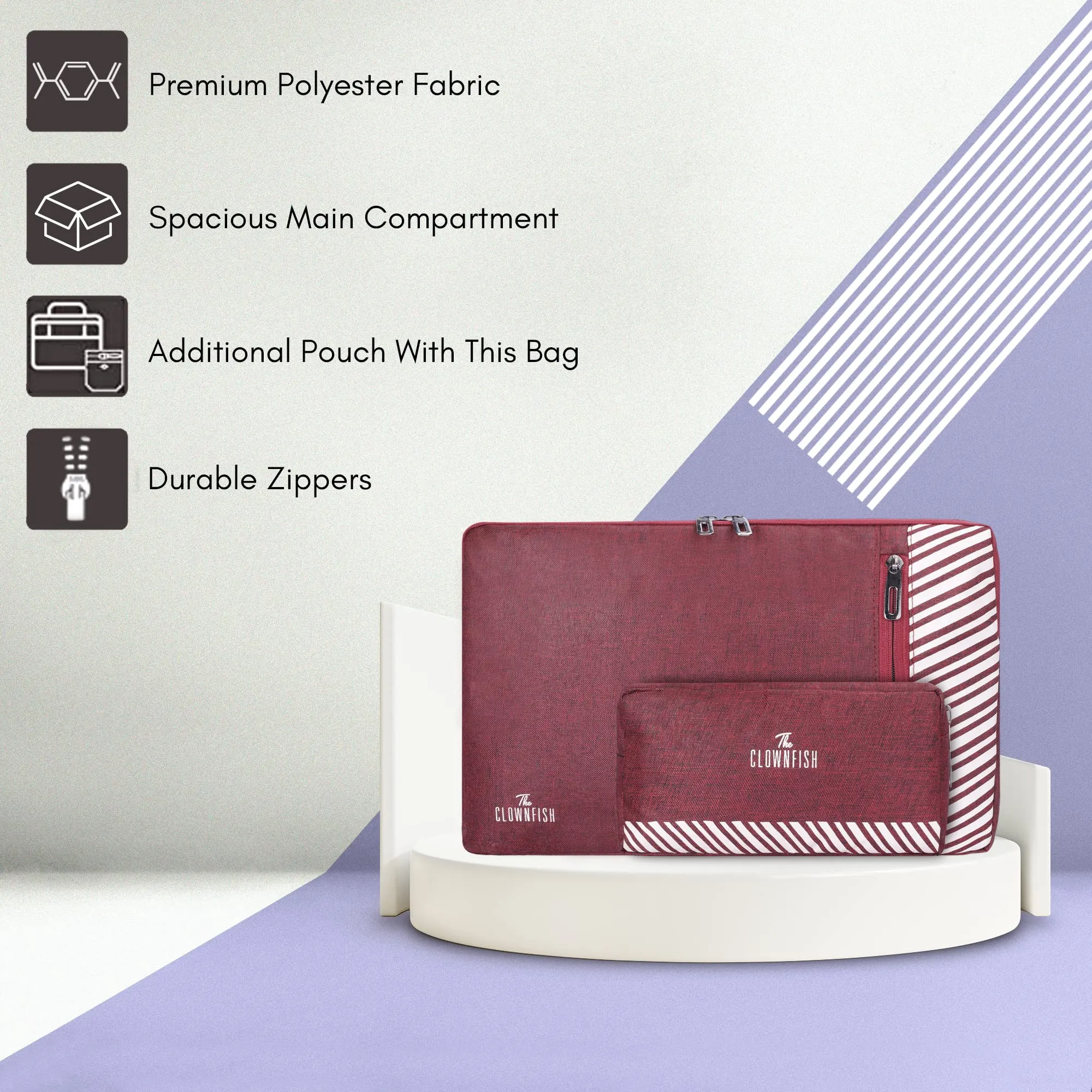 Combo: Polyester 15.6 inch Laptop Sleeve & Multipurpose Pouch | Includes Travel Kit & Pouch | Maroon