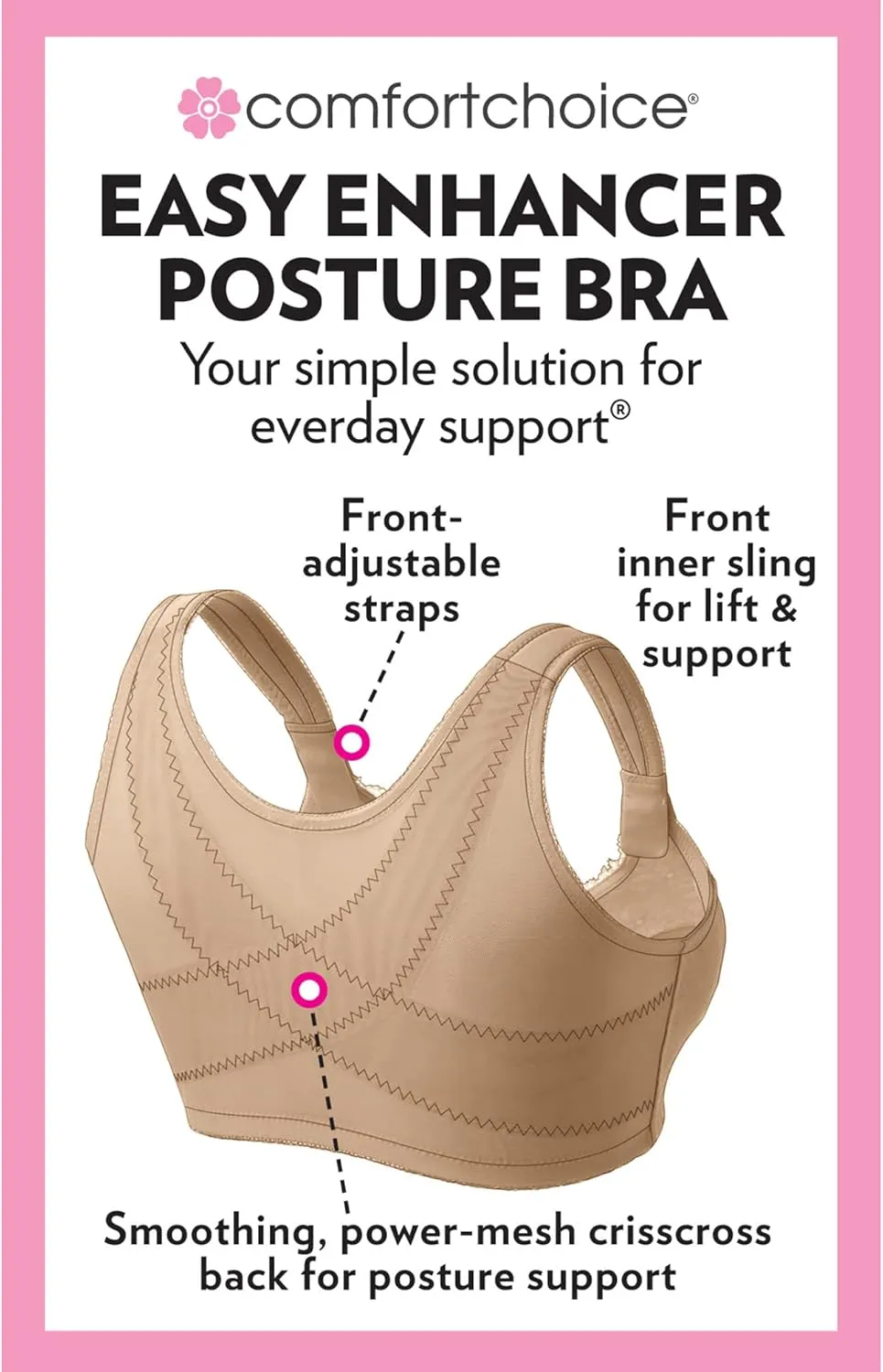 Comfort Choice Women's Plus Size Easy Enhancer Front Close Wireless Posture Bra