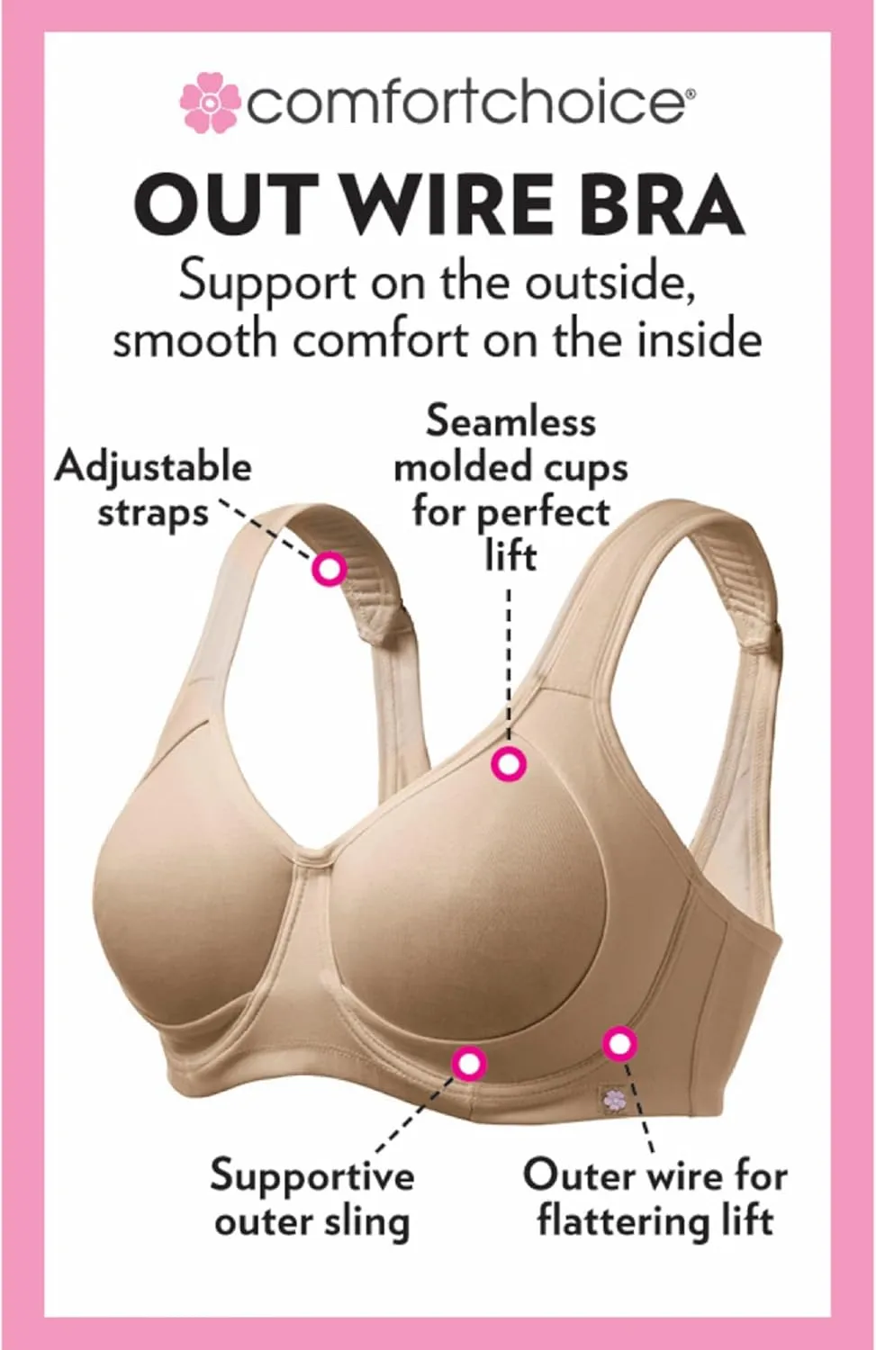 Comfort Choice Women's Plus Size Out Wire Bra