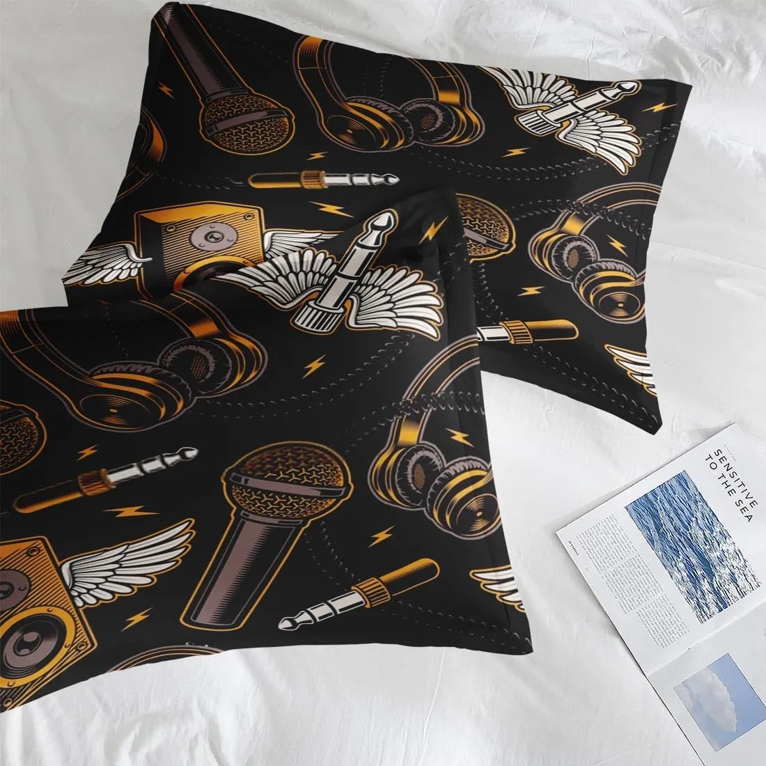 Comforter Set King Size, Musical Recording Studio 3 Pcs Bedding for Kids and Adults Bedroom Decor, Music Graffiti Guitar Bed Set and 2 Pillowcases