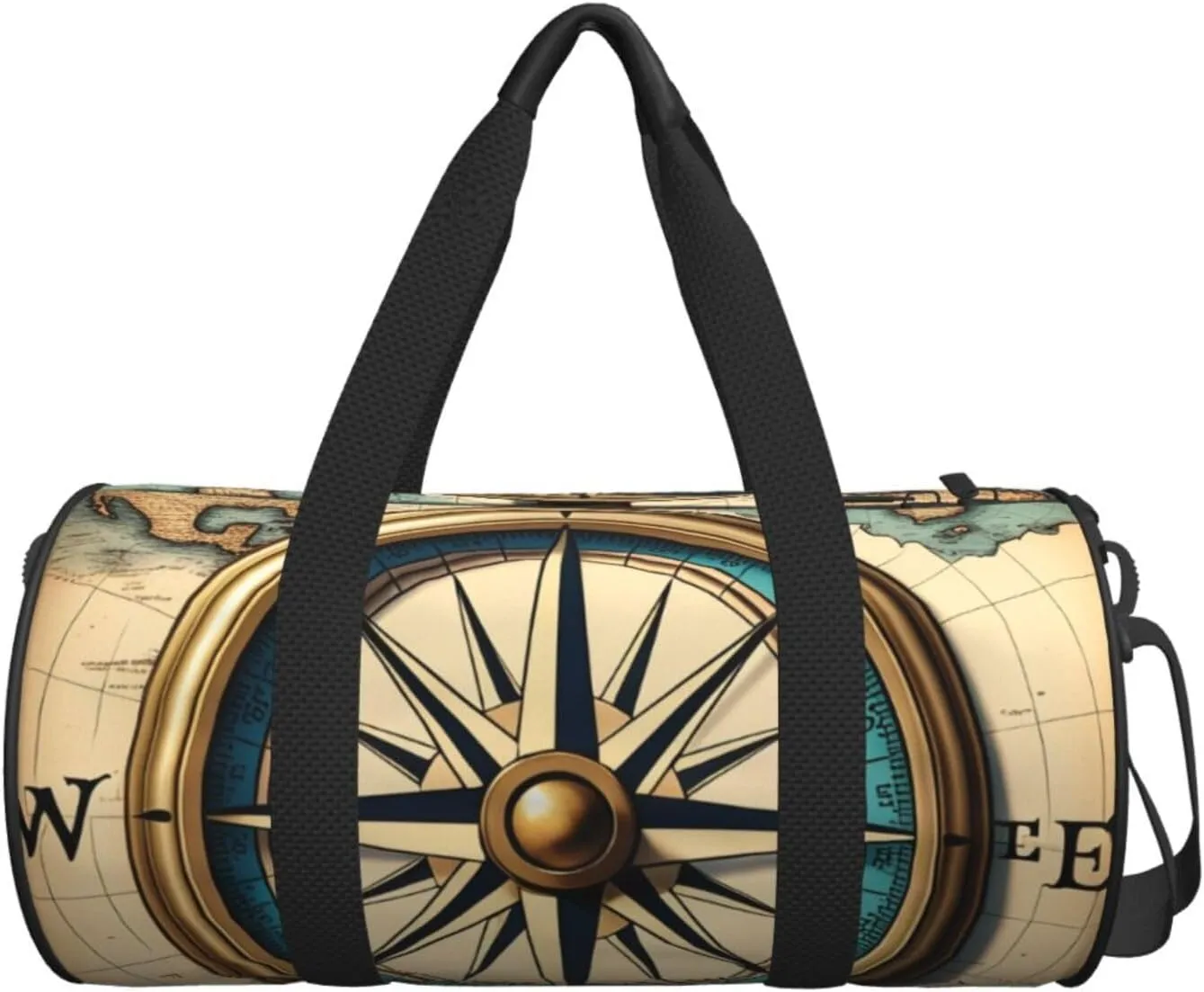 Compass Map Nautical Printed Travel Bag,Round Personal Item Storage bag,Foldie Duffel Bag for Traveling Vacation,Fitness,Sports