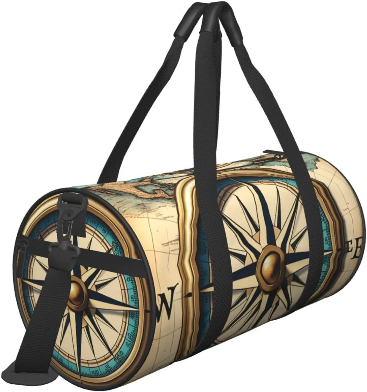 Compass Map Nautical Printed Travel Bag,Round Personal Item Storage bag,Foldie Duffel Bag for Traveling Vacation,Fitness,Sports