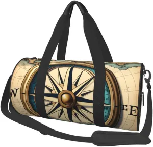 Compass Map Nautical Printed Travel Bag,Round Personal Item Storage bag,Foldie Duffel Bag for Traveling Vacation,Fitness,Sports