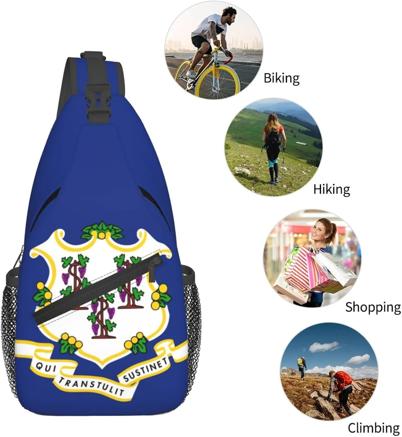 Connecticut Crossbody Sling Bag For Women Men State Of Connecticut Flag Chest Bag Shoulder Bag Sling Backpack Casual Travel Hiking Daypack