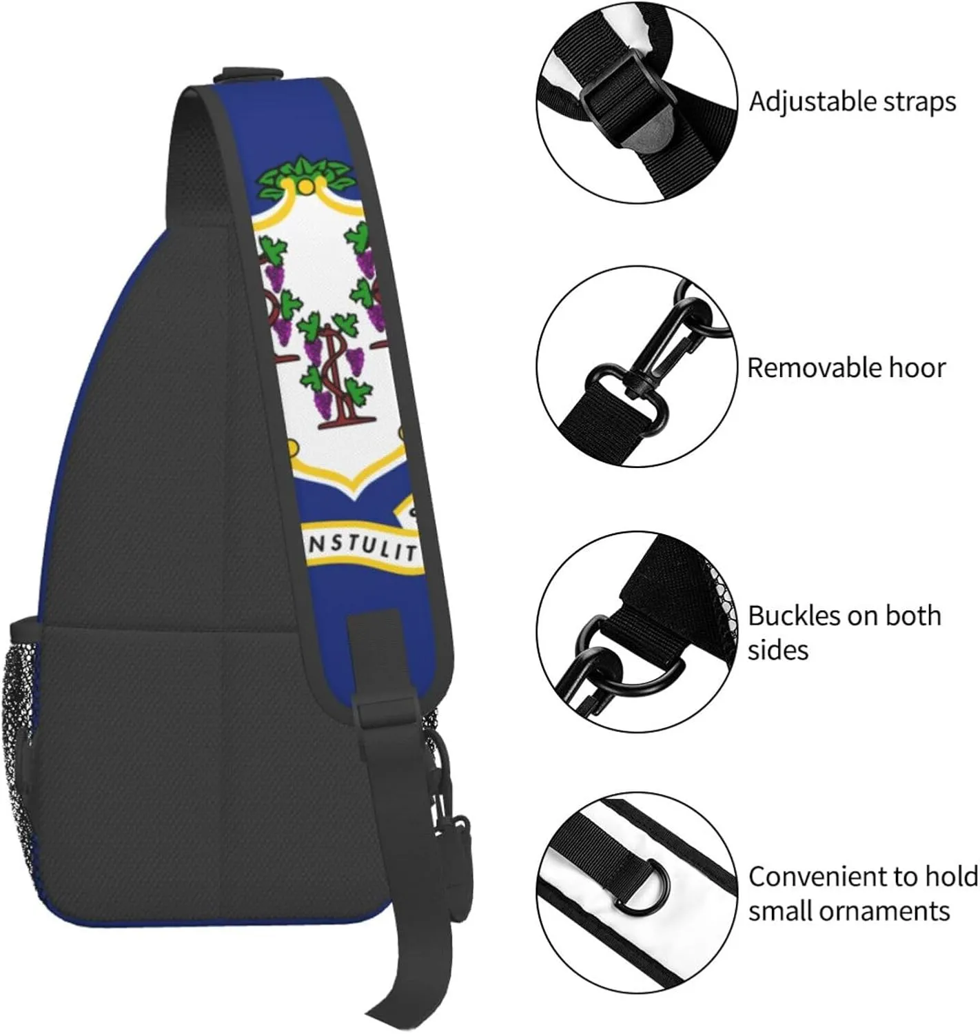 Connecticut Crossbody Sling Bag For Women Men State Of Connecticut Flag Chest Bag Shoulder Bag Sling Backpack Casual Travel Hiking Daypack