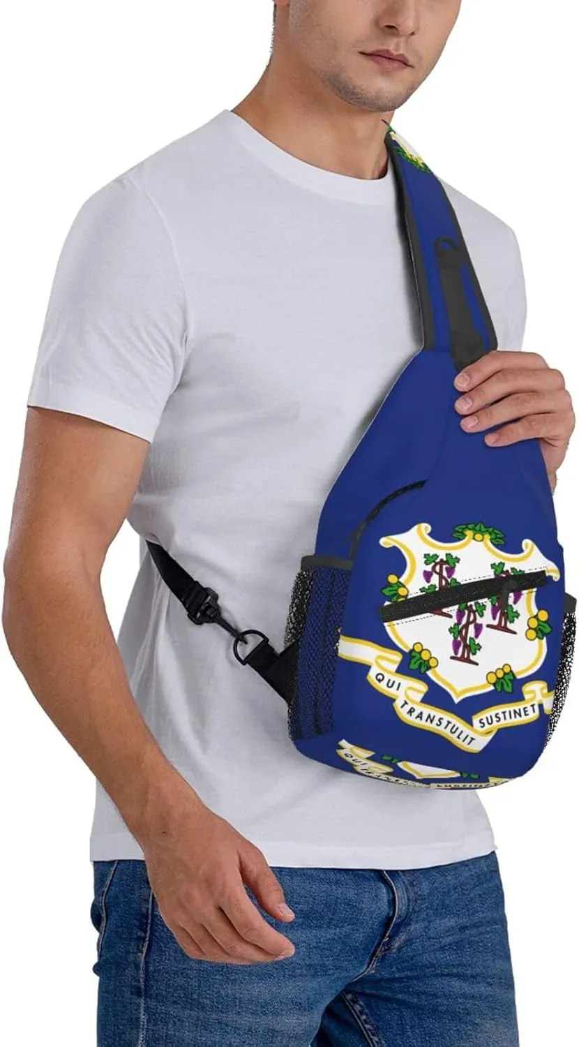 Connecticut Crossbody Sling Bag For Women Men State Of Connecticut Flag Chest Bag Shoulder Bag Sling Backpack Casual Travel Hiking Daypack