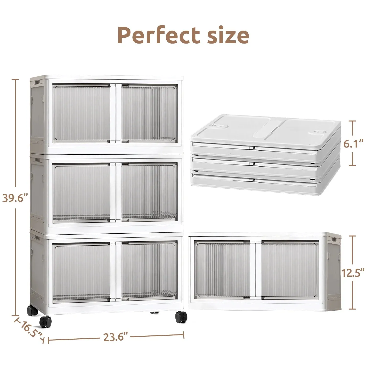 COOKCOK Storage Bins with Lids, Foldable Plastic Storage Container with Door, 3 Pack Stackable Collapsible Storage Bins for Closet Organizers and Storage, Secure Lock, 23.6"x 16.5"x 39.6"