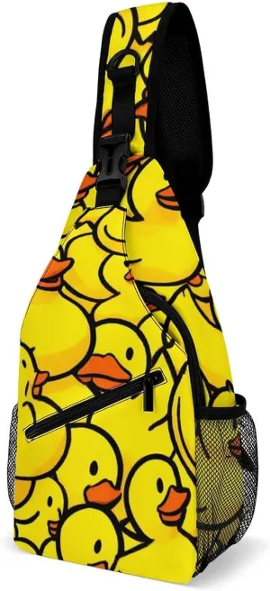 Cool Chest Bag for Men Women, Adjustable Cute Yellow Rubber Duck Crossbody Backpack Unisex Shoulder Bags Sling Bag with Multi-pockets and Buckles for Travel