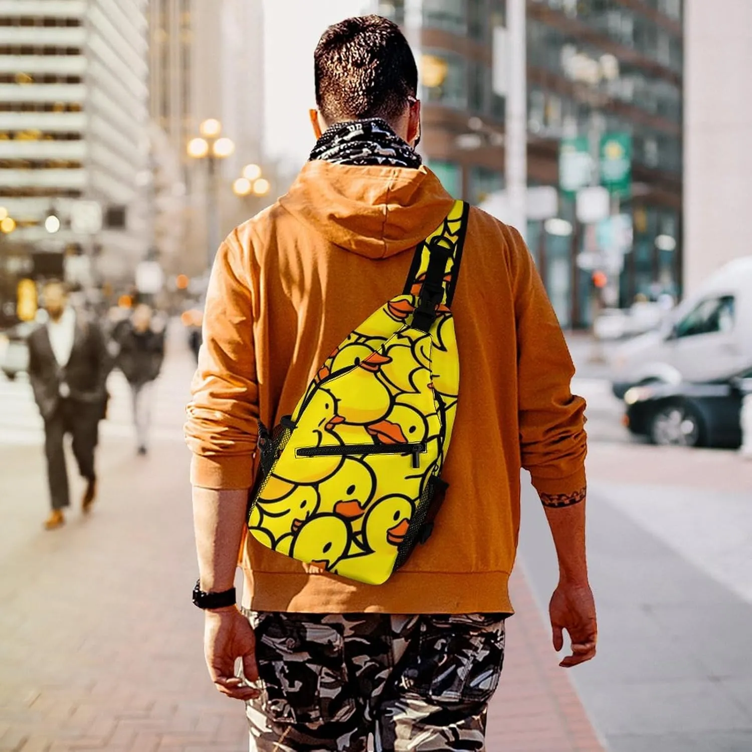 Cool Chest Bag for Men Women, Adjustable Cute Yellow Rubber Duck Crossbody Backpack Unisex Shoulder Bags Sling Bag with Multi-pockets and Buckles for Travel