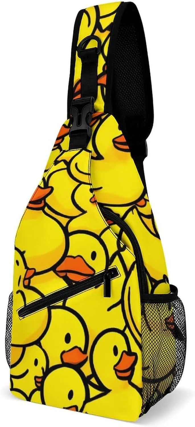 Cool Chest Bag for Men Women, Adjustable Cute Yellow Rubber Duck Crossbody Backpack Unisex Shoulder Bags Sling Bag with Multi-pockets and Buckles for Travel