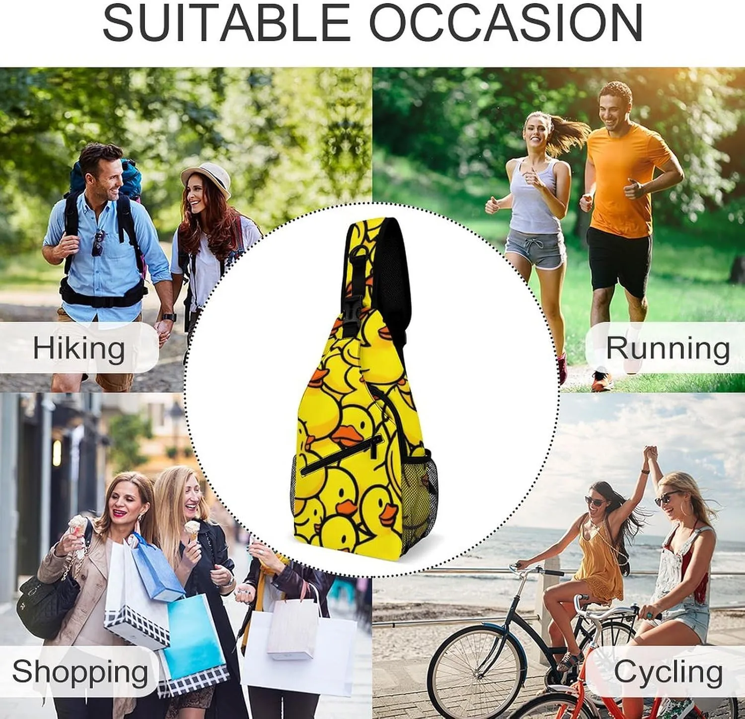 Cool Chest Bag for Men Women, Adjustable Cute Yellow Rubber Duck Crossbody Backpack Unisex Shoulder Bags Sling Bag with Multi-pockets and Buckles for Travel