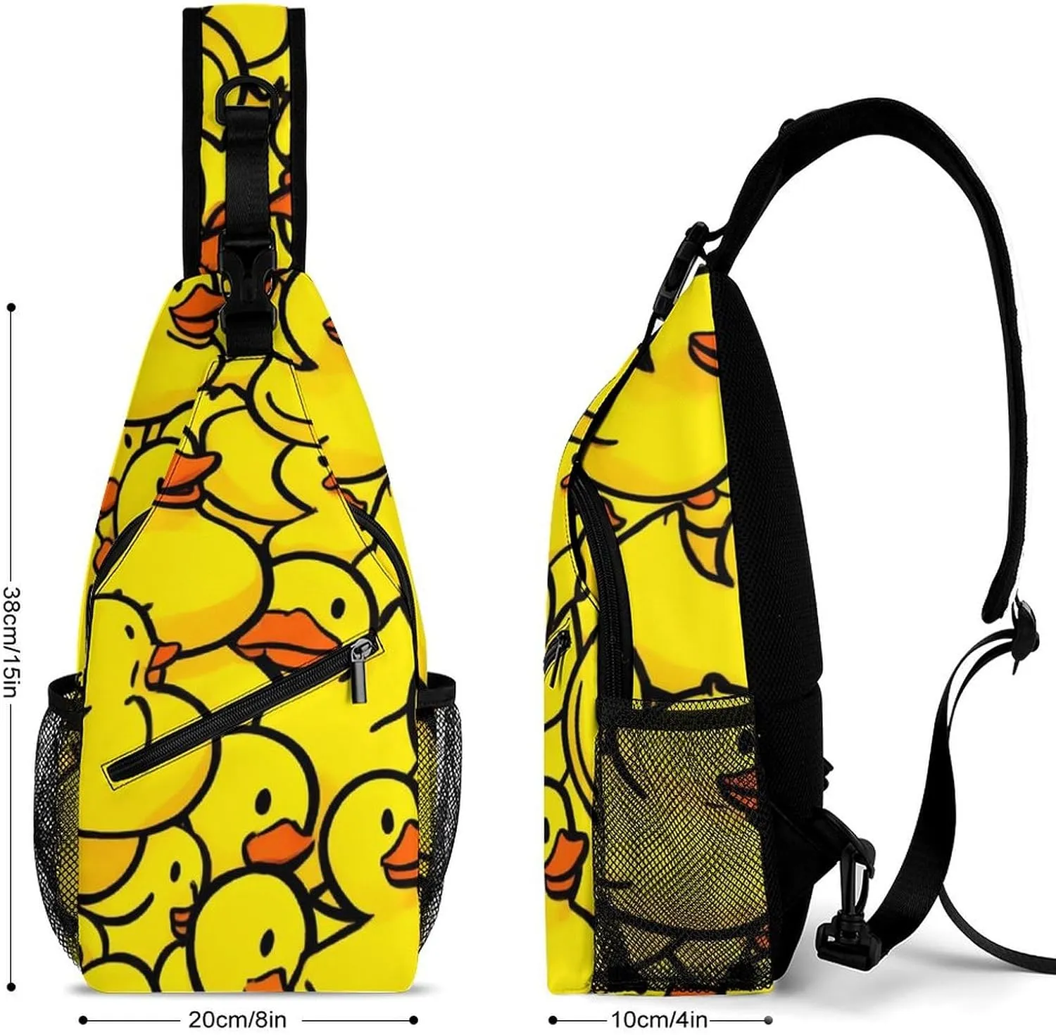 Cool Chest Bag for Men Women, Adjustable Cute Yellow Rubber Duck Crossbody Backpack Unisex Shoulder Bags Sling Bag with Multi-pockets and Buckles for Travel