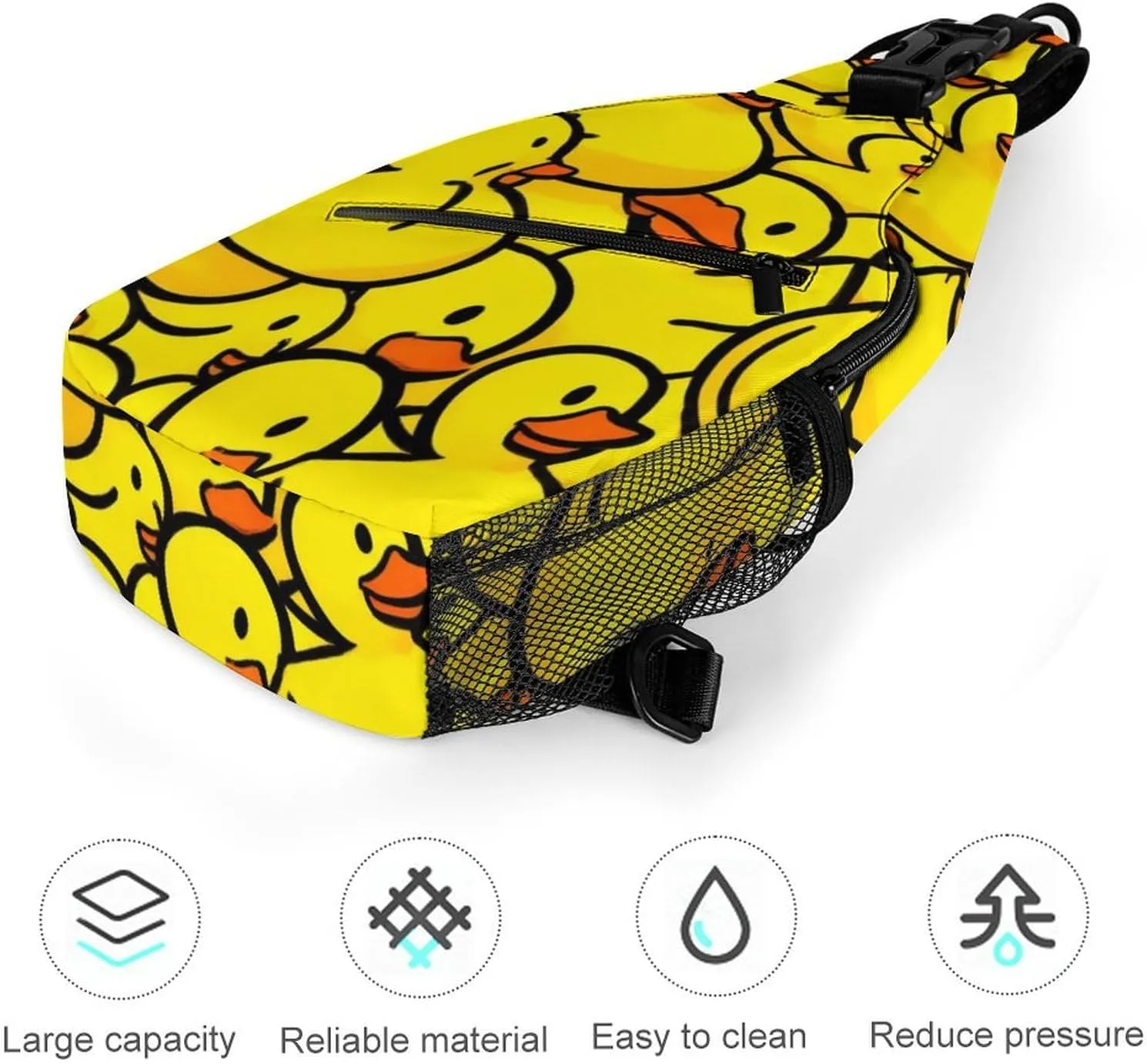 Cool Chest Bag for Men Women, Adjustable Cute Yellow Rubber Duck Crossbody Backpack Unisex Shoulder Bags Sling Bag with Multi-pockets and Buckles for Travel
