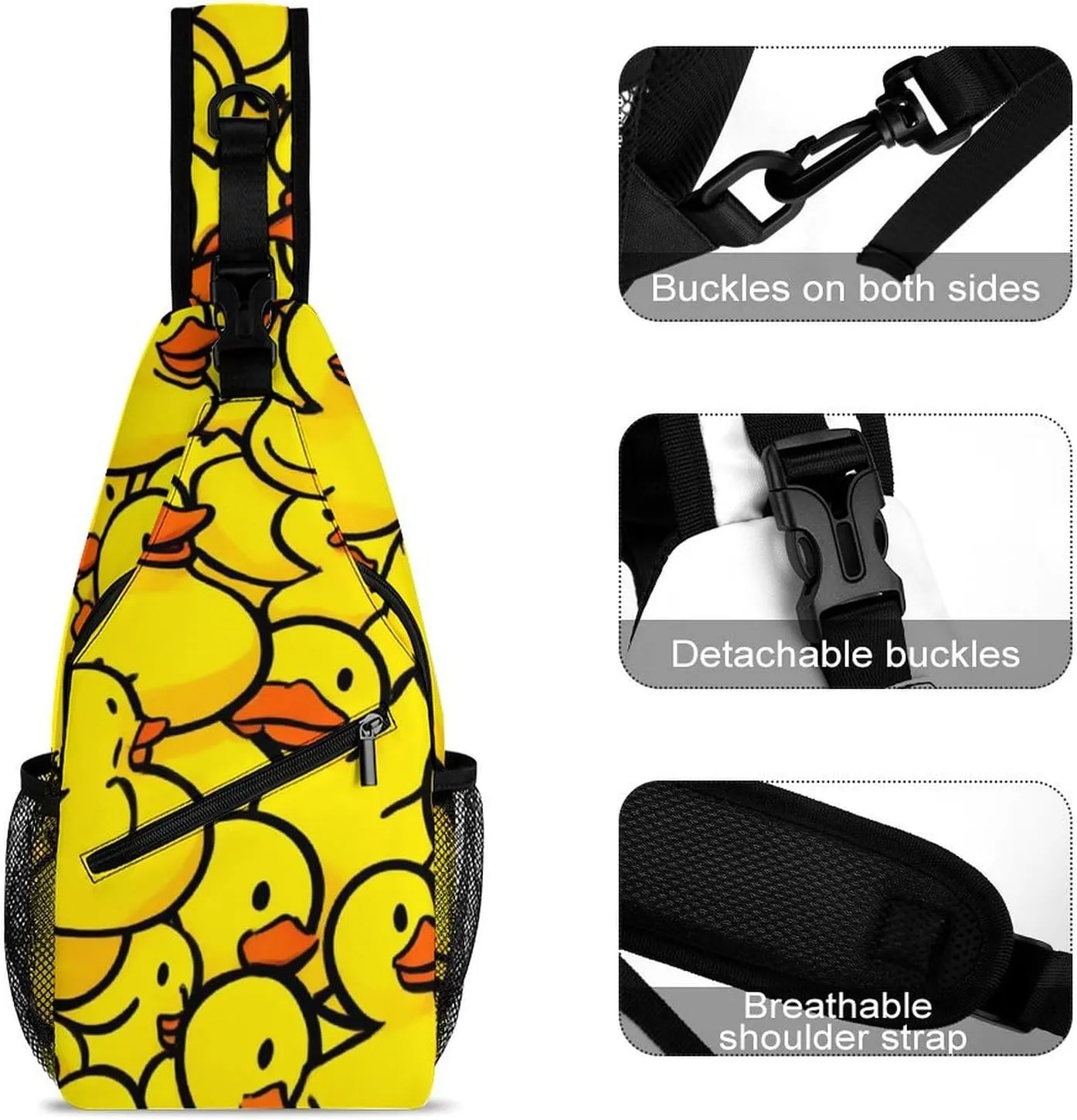 Cool Chest Bag for Men Women, Adjustable Cute Yellow Rubber Duck Crossbody Backpack Unisex Shoulder Bags Sling Bag with Multi-pockets and Buckles for Travel