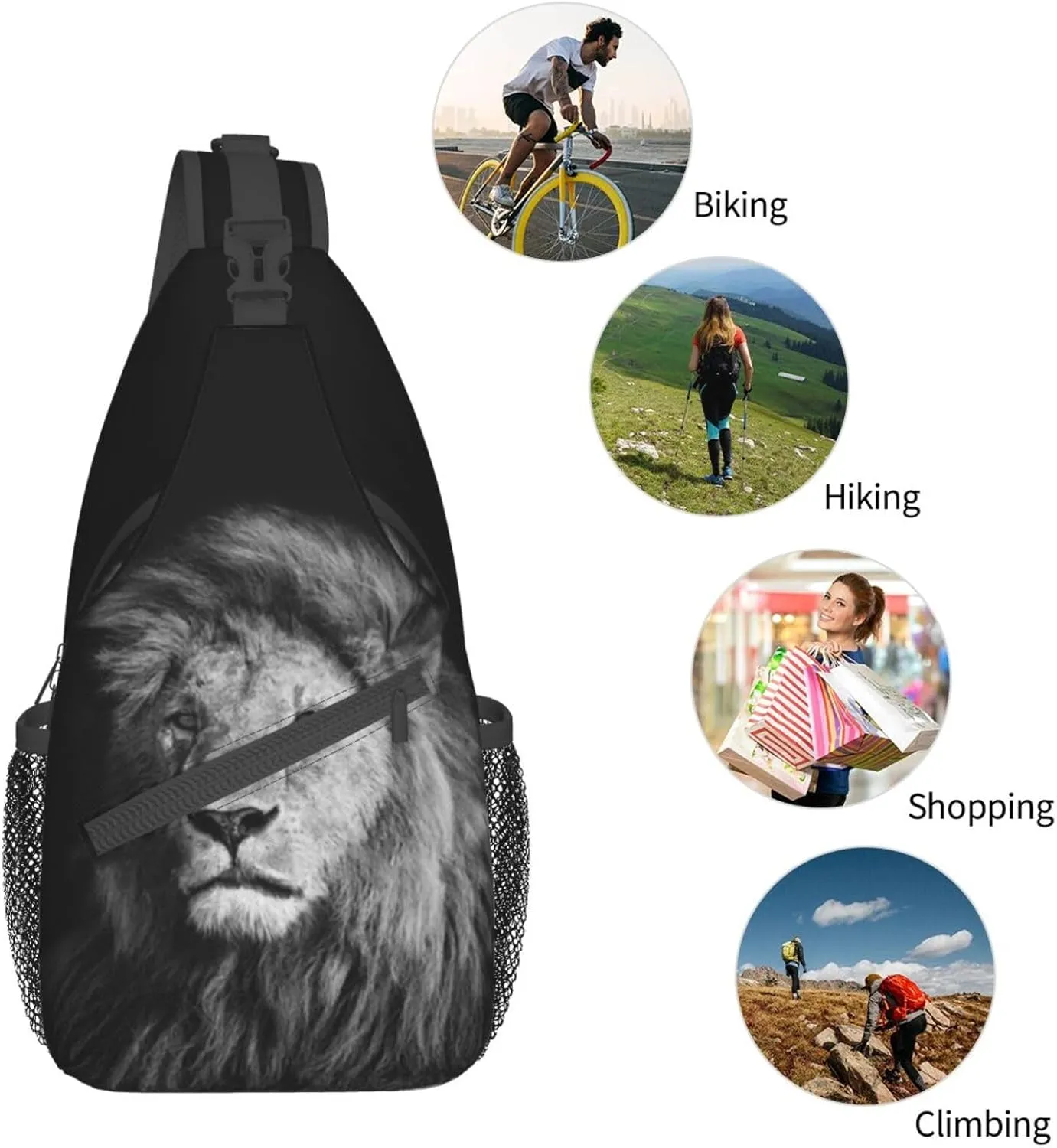 Cool Lion Crossbody Bag Lion Shoulder Bag Backpack Men Sling Bag Cool Animal Chest Casual Daypack Bag