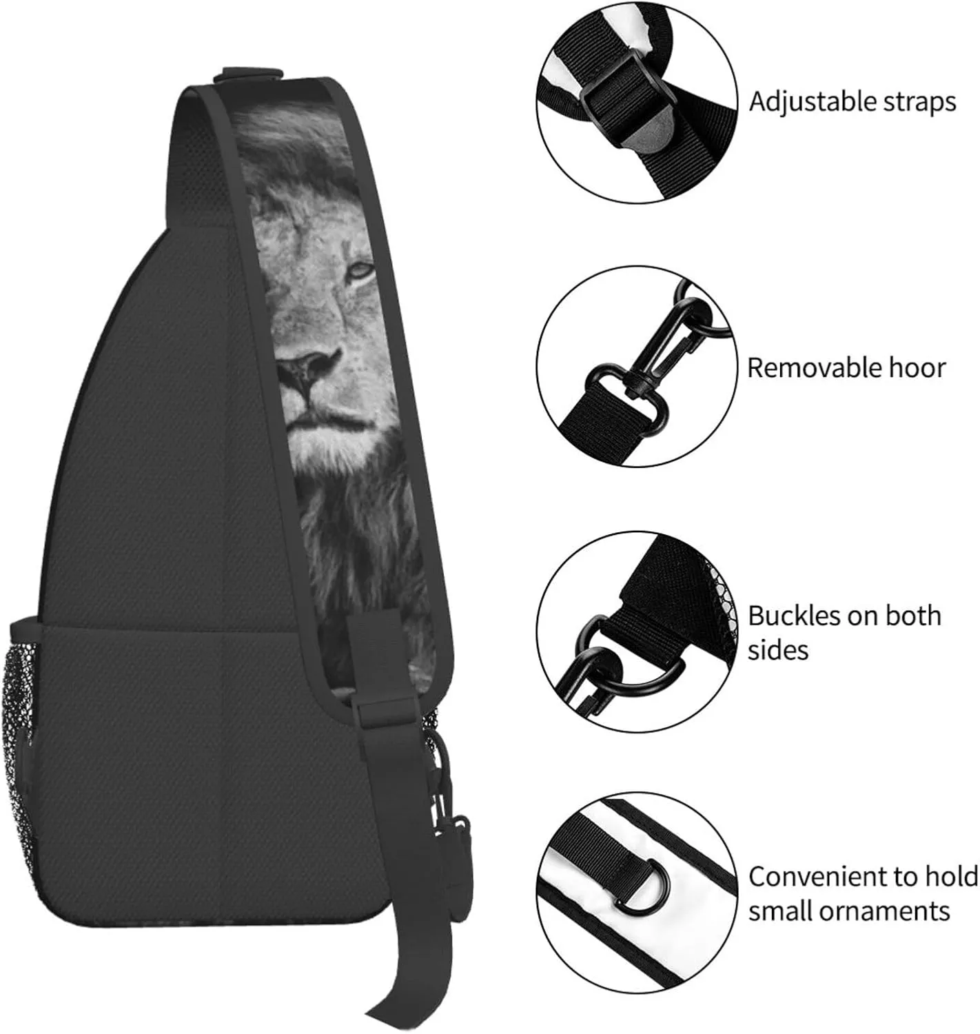 Cool Lion Crossbody Bag Lion Shoulder Bag Backpack Men Sling Bag Cool Animal Chest Casual Daypack Bag