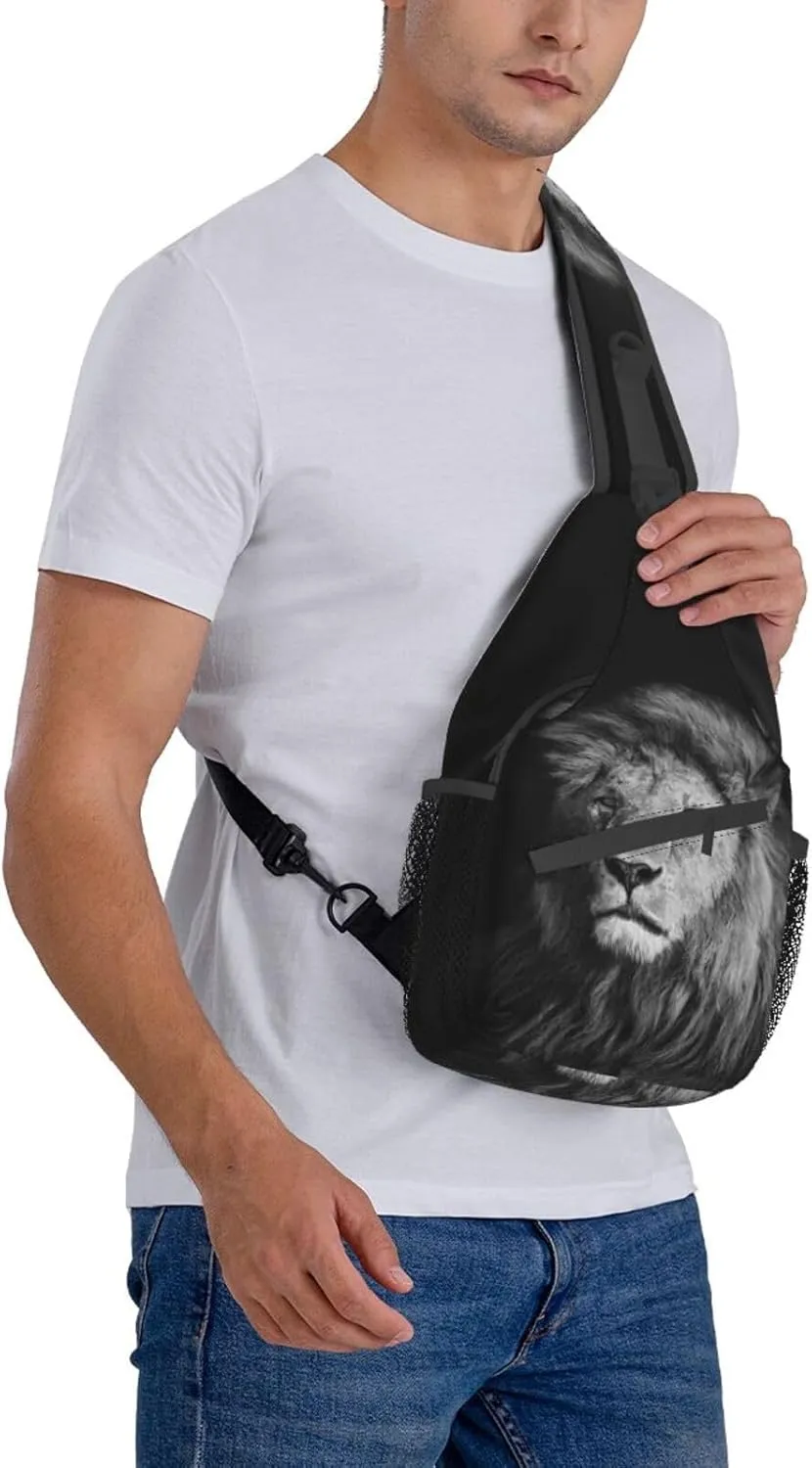 Cool Lion Crossbody Bag Lion Shoulder Bag Backpack Men Sling Bag Cool Animal Chest Casual Daypack Bag