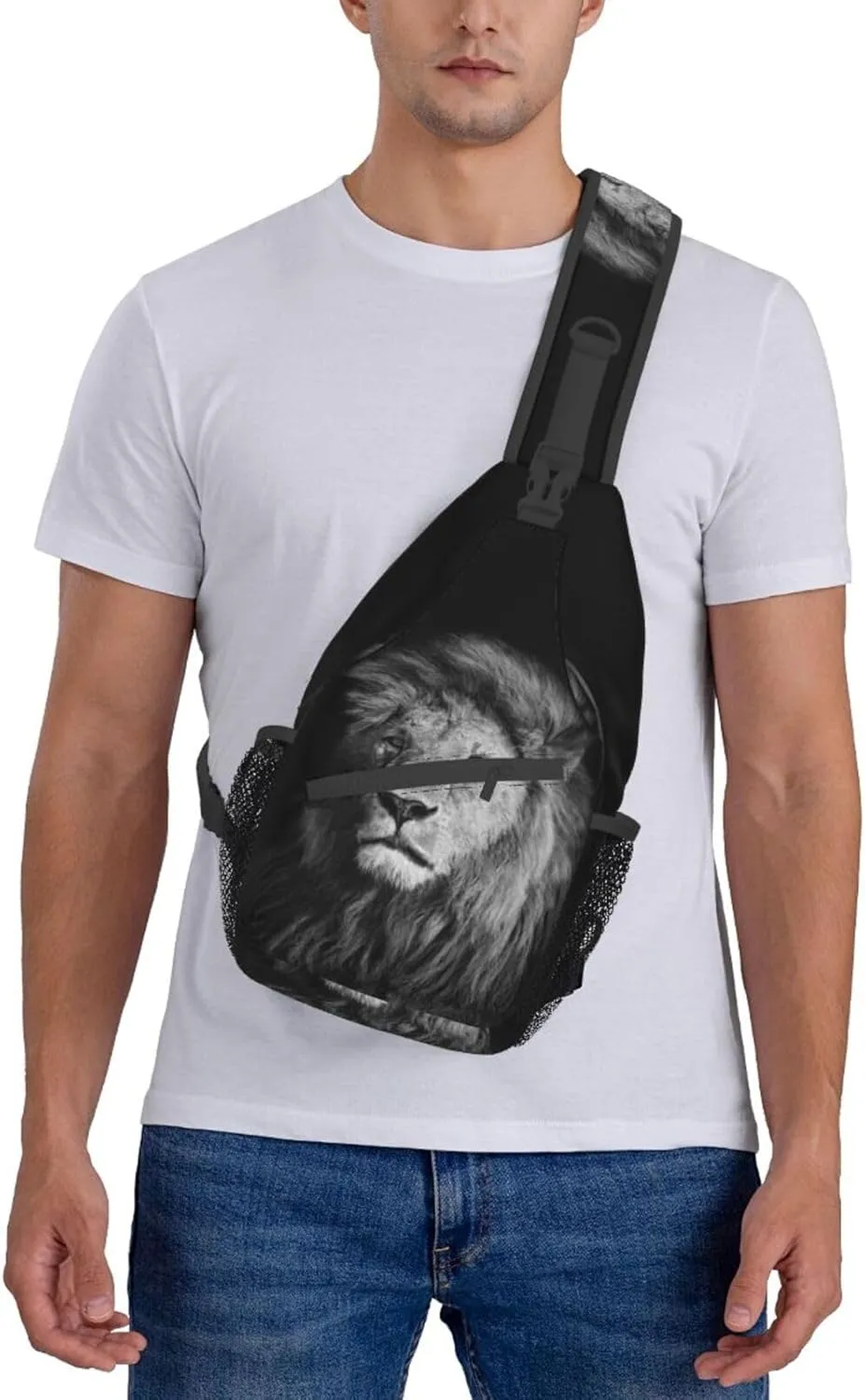 Cool Lion Crossbody Bag Lion Shoulder Bag Backpack Men Sling Bag Cool Animal Chest Casual Daypack Bag