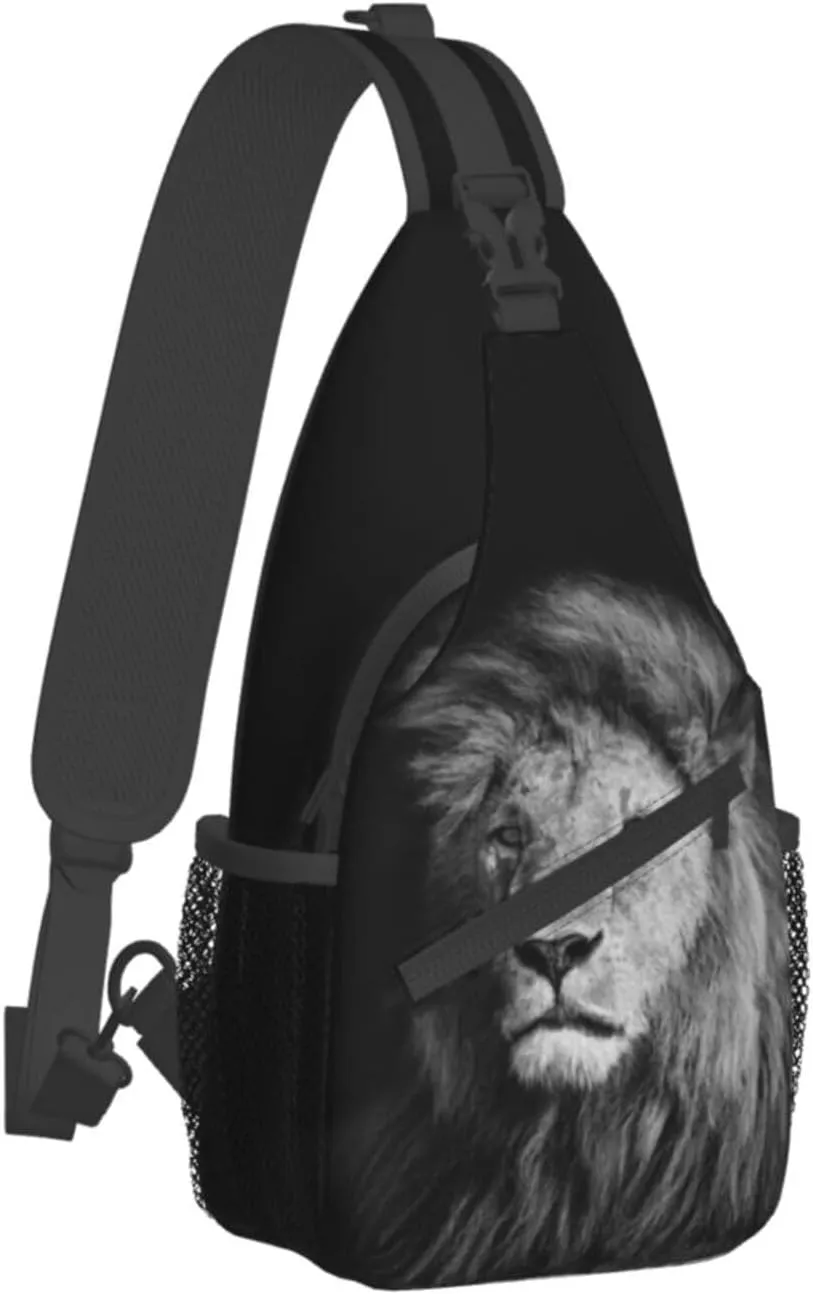 Cool Lion Crossbody Bag Lion Shoulder Bag Backpack Men Sling Bag Cool Animal Chest Casual Daypack Bag