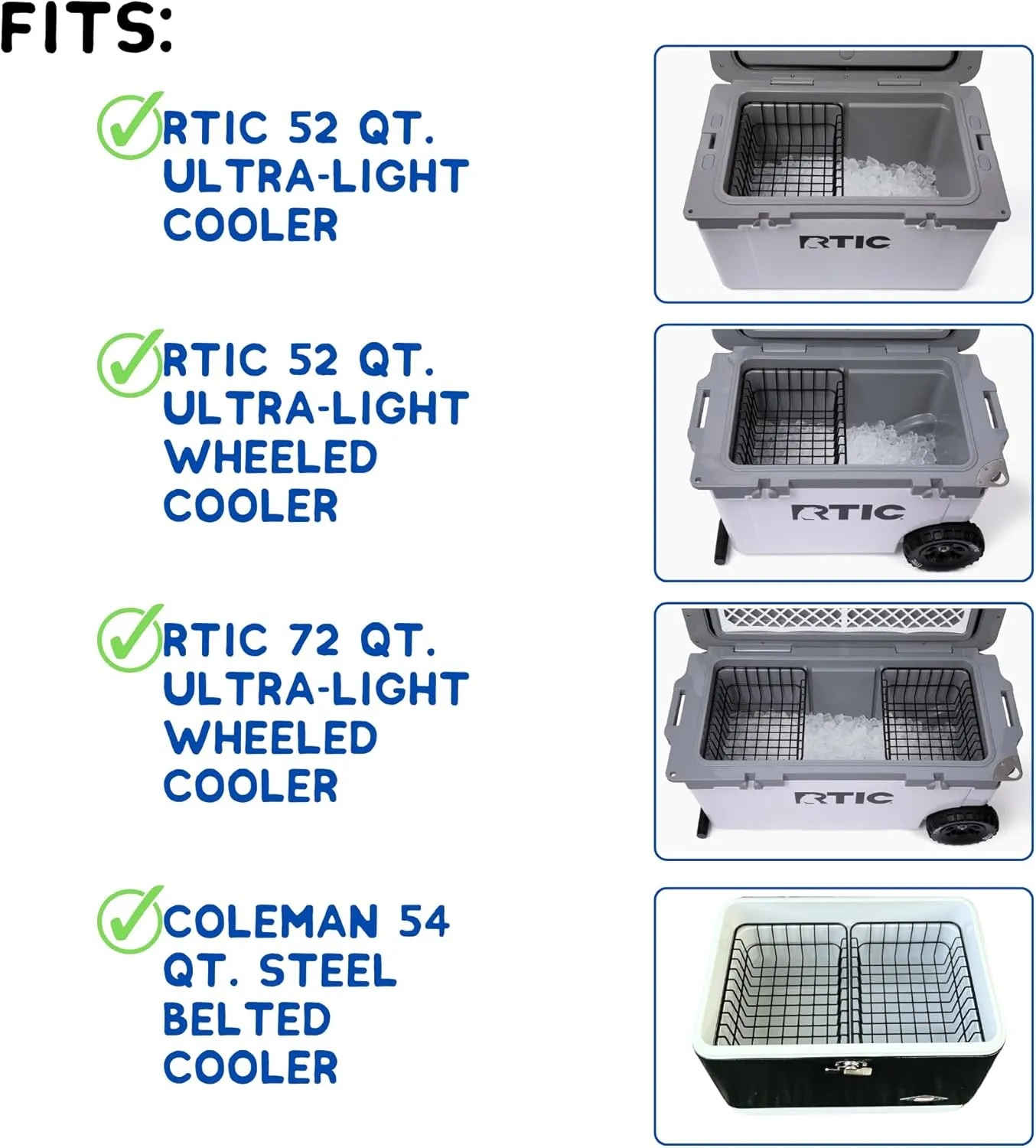 Cooler Basket for RTIC 32, 52, or 72 Qt Ultra-Light Coolers - Fits Coleman 54 Qt Steel Belted Cooler - Compatible with Dividers, Inserts, Straps, Locks, and Other RTIC Cooler Accessories