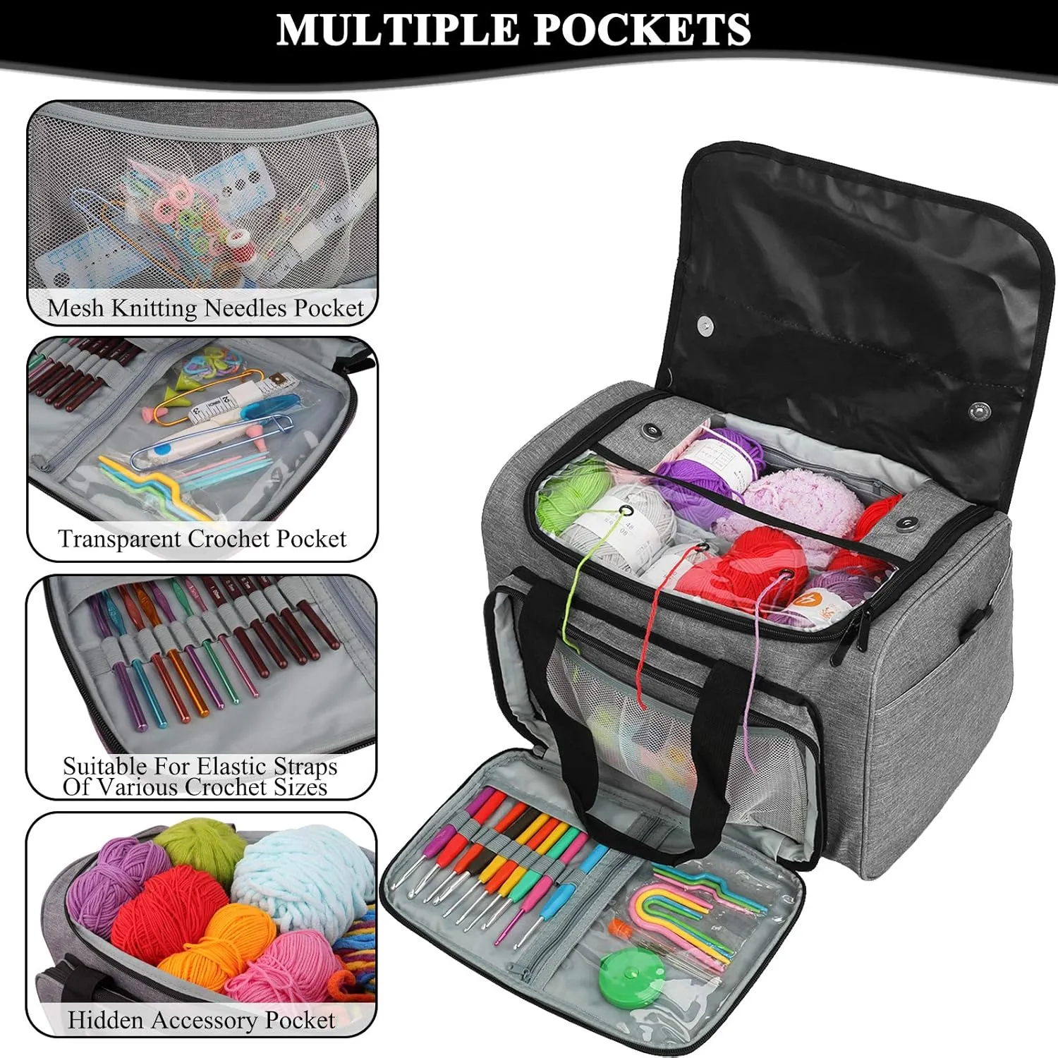 Coopay Giant Knitting Tote Bag, Travel Knitting Bag Yarn Storage Bag with Removable Inner Divider for Knitting Needles, Yarn, Crochet Supplies and Knitting Needles Accessories