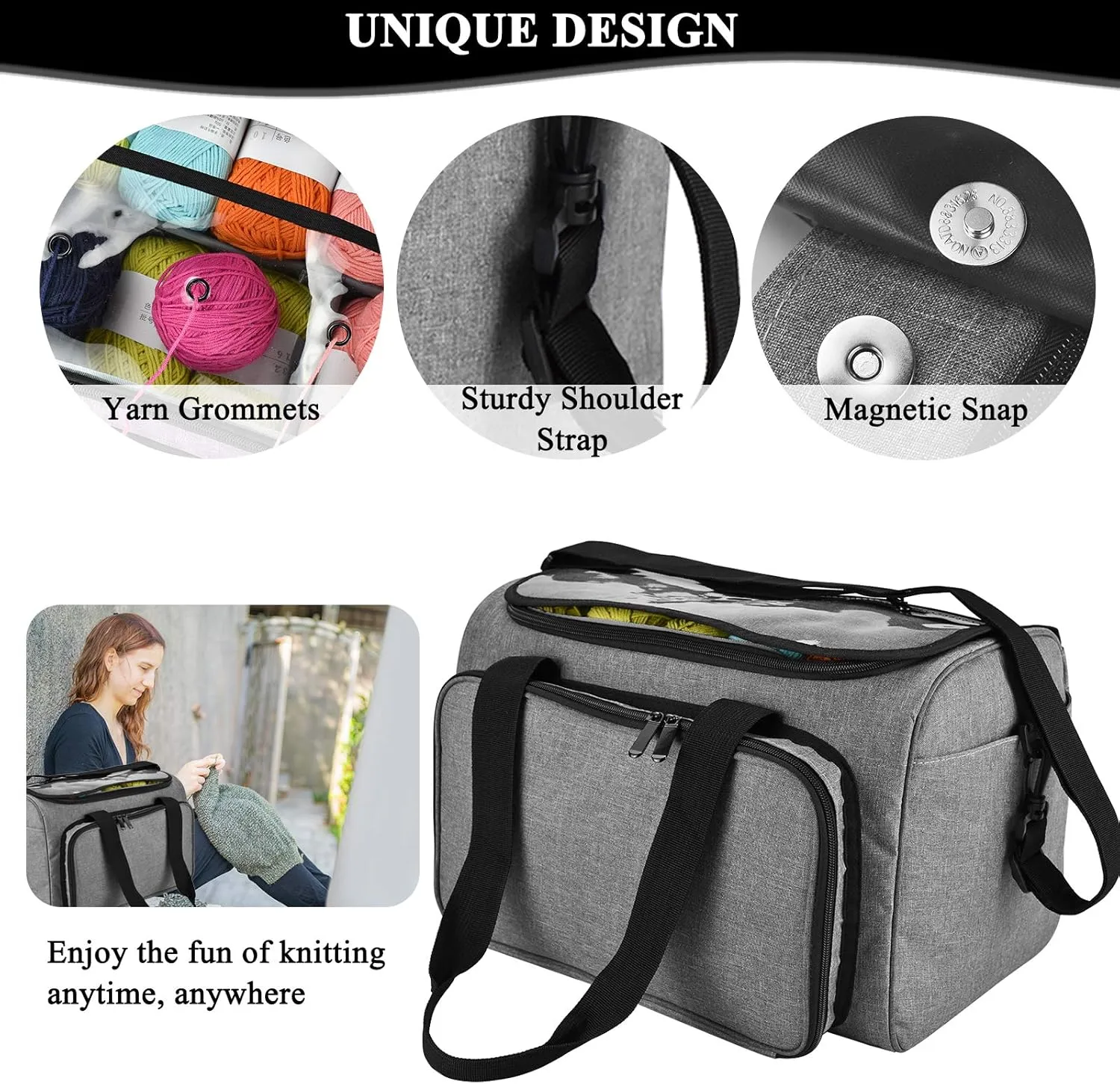 Coopay Giant Knitting Tote Bag, Travel Knitting Bag Yarn Storage Bag with Removable Inner Divider for Knitting Needles, Yarn, Crochet Supplies and Knitting Needles Accessories