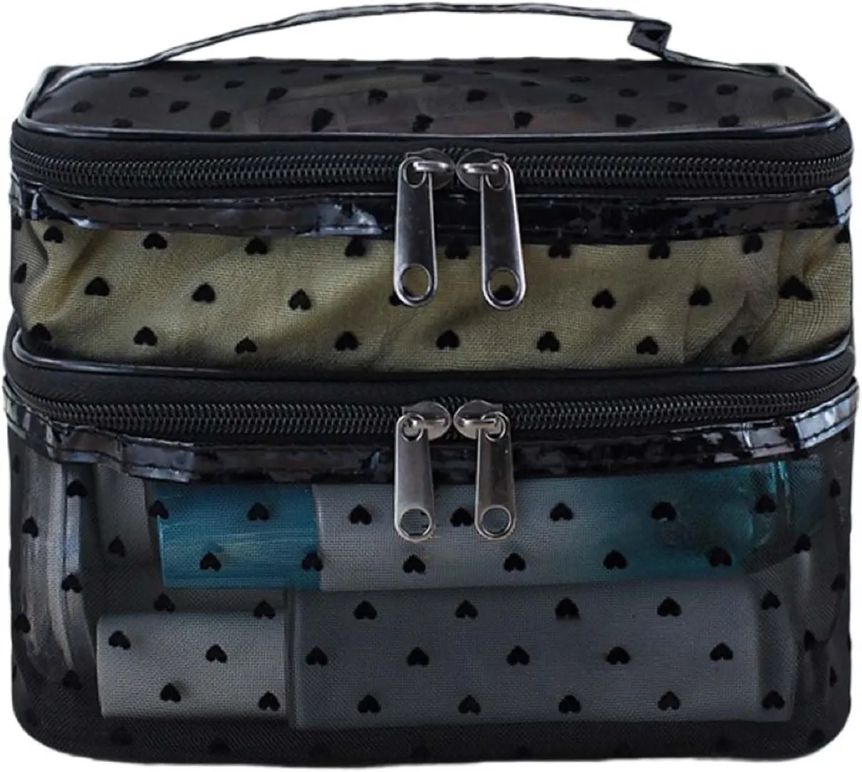Cosmetic Bag Travel Makeup Bag Mesh Double Layer Large Makeup Pouch Travel Accessories Essentials Toiletry Bag for Women Makeup Travel Organizer (double-layer black)