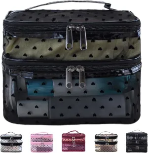 Cosmetic Bag Travel Makeup Bag Mesh Double Layer Large Makeup Pouch Travel Accessories Essentials Toiletry Bag for Women Makeup Travel Organizer (double-layer black)