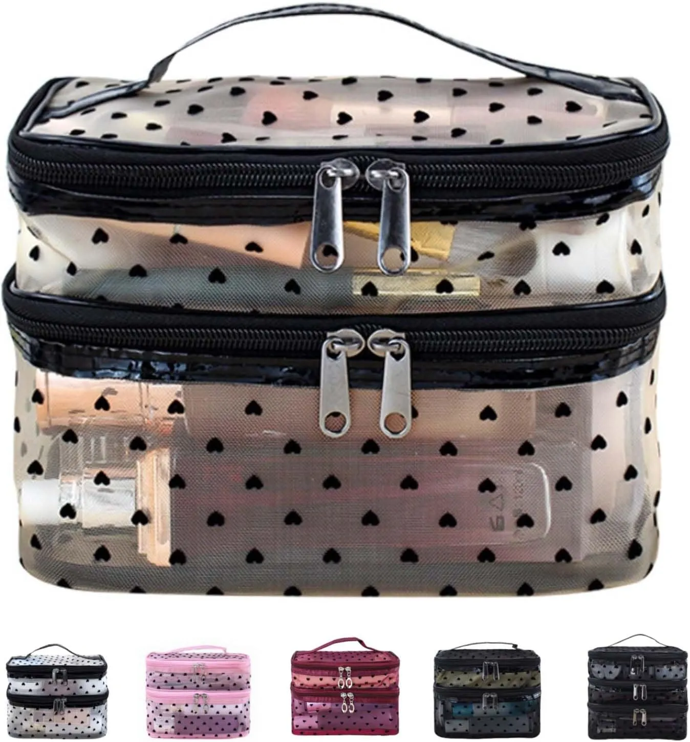 Cosmetic Bag Travel Makeup Bag Mesh Double Layer Large Makeup Pouch Travel Accessories Essentials Toiletry Bag for Women Makeup Travel Organizer (double-layer gold)