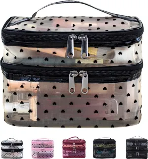 Cosmetic Bag Travel Makeup Bag Mesh Double Layer Large Makeup Pouch Travel Accessories Essentials Toiletry Bag for Women Makeup Travel Organizer (double-layer gold)