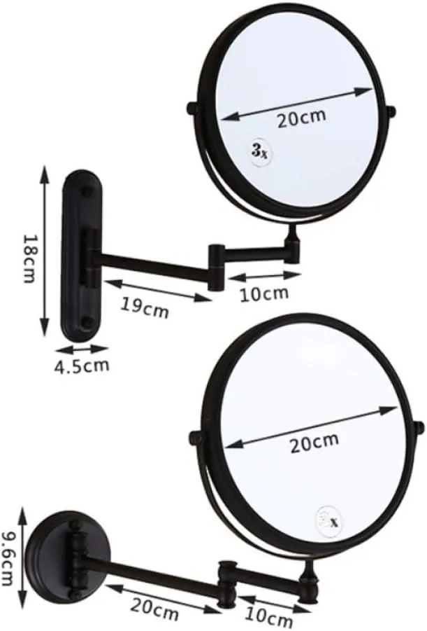 Cosmetic Mirror Wall Mounted, Bathroom Vanity Mirrors 3X Magnification Double Sided Rotating Makeup Mirror,Black Square_8 inch(Black Square)
