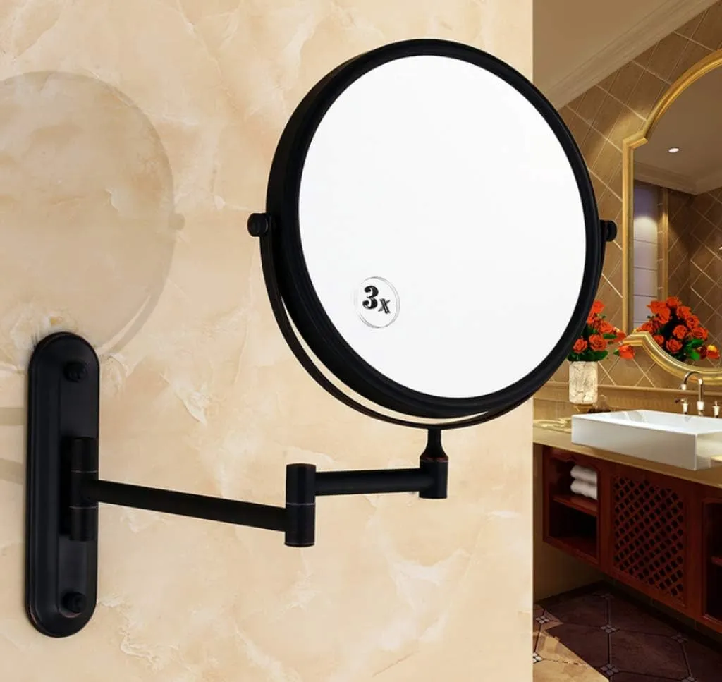 Cosmetic Mirror Wall Mounted, Bathroom Vanity Mirrors 3X Magnification Double Sided Rotating Makeup Mirror,Black Square_8 inch(Black Square)