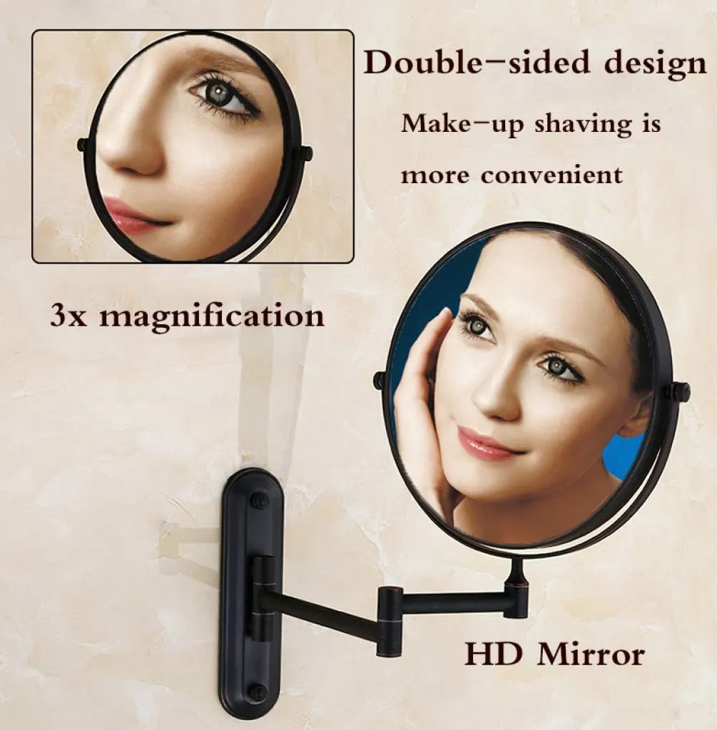 Cosmetic Mirror Wall Mounted, Bathroom Vanity Mirrors 3X Magnification Double Sided Rotating Makeup Mirror,Black Square_8 inch(Black Square)