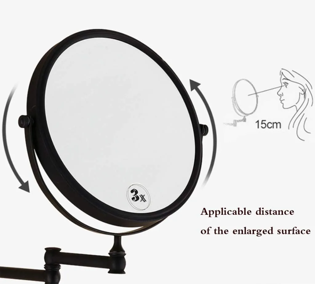 Cosmetic Mirror Wall Mounted, Bathroom Vanity Mirrors 3X Magnification Double Sided Rotating Makeup Mirror,Black Square_8 inch(Black Square)