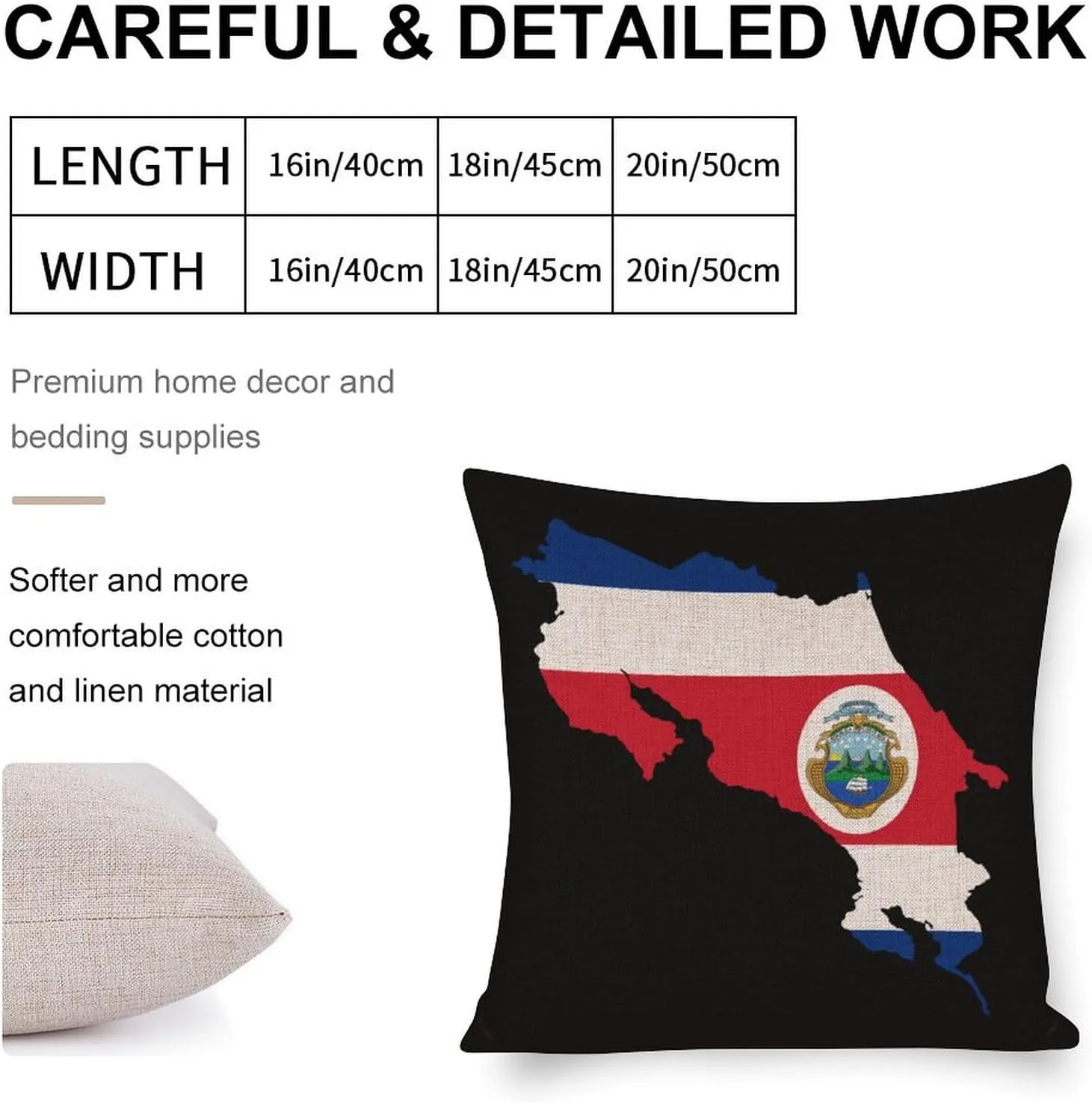Costa Rica Flag Map Soft Cotton Throw Pillow Cases Linen Cushion Covers Decorative for Couch Sofa Bedroom