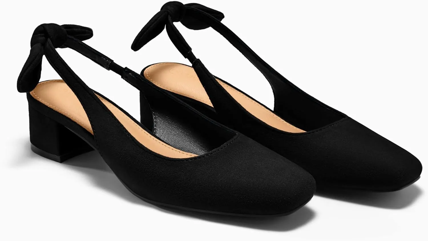 Coutgo Womens Chunky Low Heels Bow Slingback Pumps Closed Square Toe Wedding Party Dress Shoes
