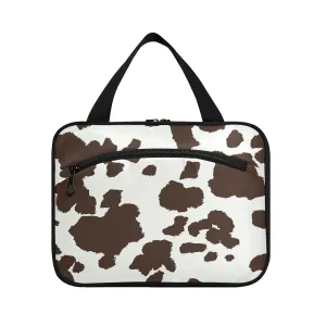 Cow Print Coffee White Color Dots Seamless Pattern 1 PC Hanging Travel Wash bag with Handles, Portable Makeup Organizer Brush Storage Case Portable Travel Cosmetic with Hook M