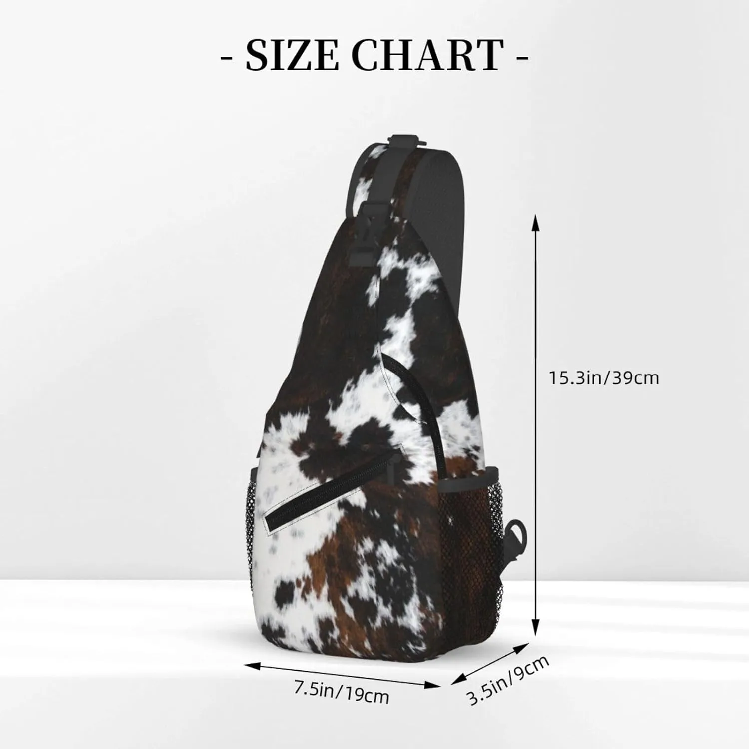 Cow Print Sling Bag Crossbody Backpack,Abstract Cowhide Fur White Black Brown Print Farmhouse Chest Bag Casual Shoulder Backpack Cute Animal Skin Print Travel Hiking Daypack for Men Women