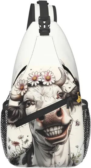 Cow Sling Backpack Small Crossbody Shoulder Bag Sling Bag Chest Bag Travel Hiking Casual Sport Daypack For Women Men