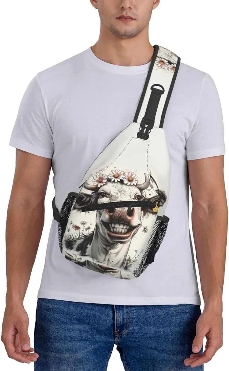 Cow Sling Backpack Small Crossbody Shoulder Bag Sling Bag Chest Bag Travel Hiking Casual Sport Daypack For Women Men