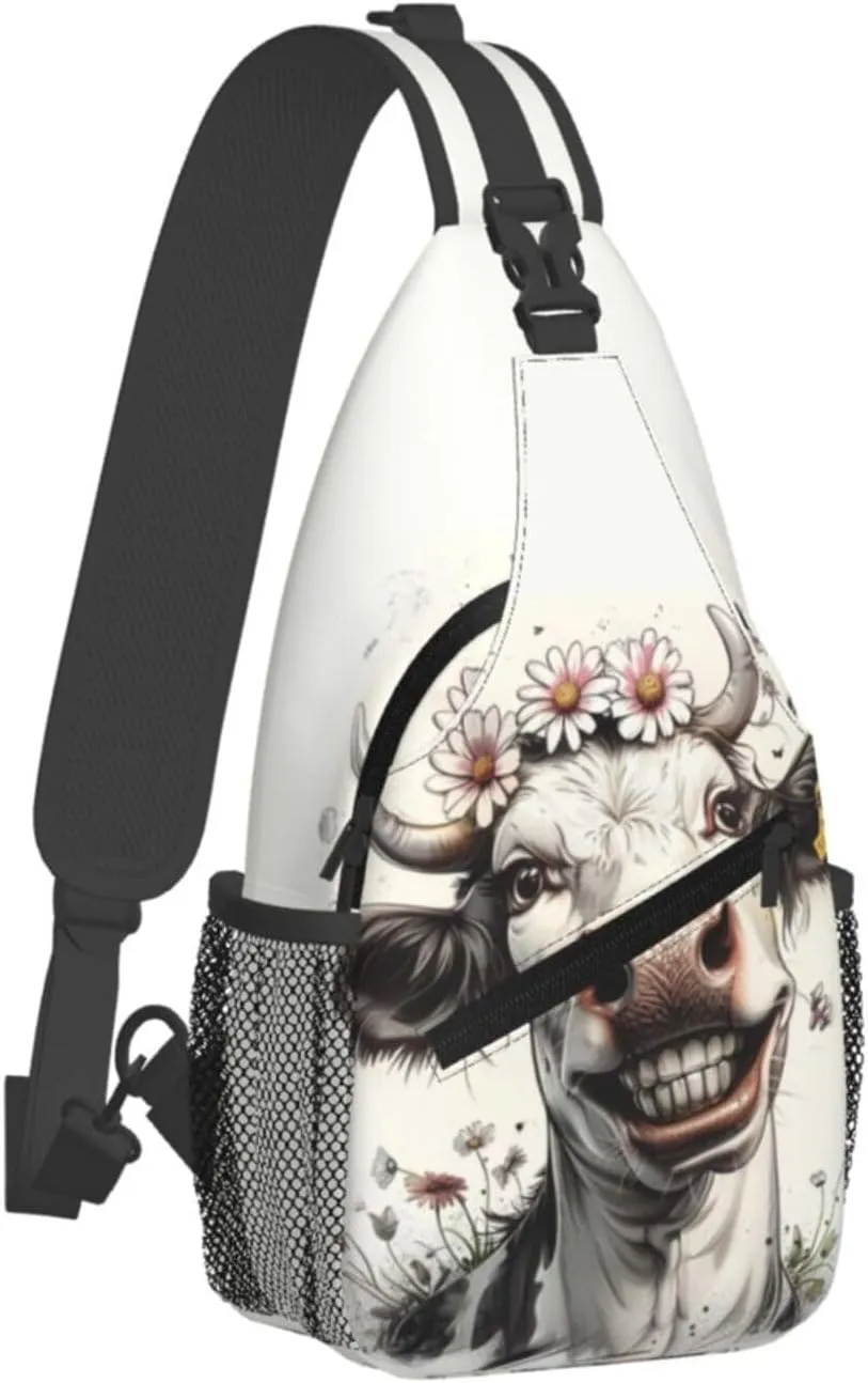 Cow Sling Backpack Small Crossbody Shoulder Bag Sling Bag Chest Bag Travel Hiking Casual Sport Daypack For Women Men