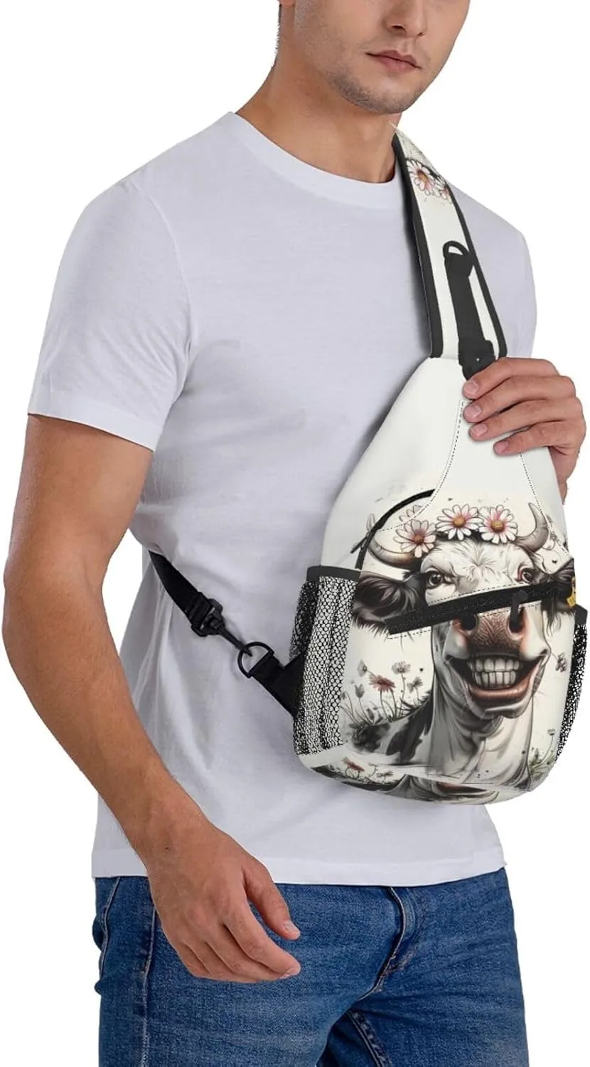 Cow Sling Backpack Small Crossbody Shoulder Bag Sling Bag Chest Bag Travel Hiking Casual Sport Daypack For Women Men