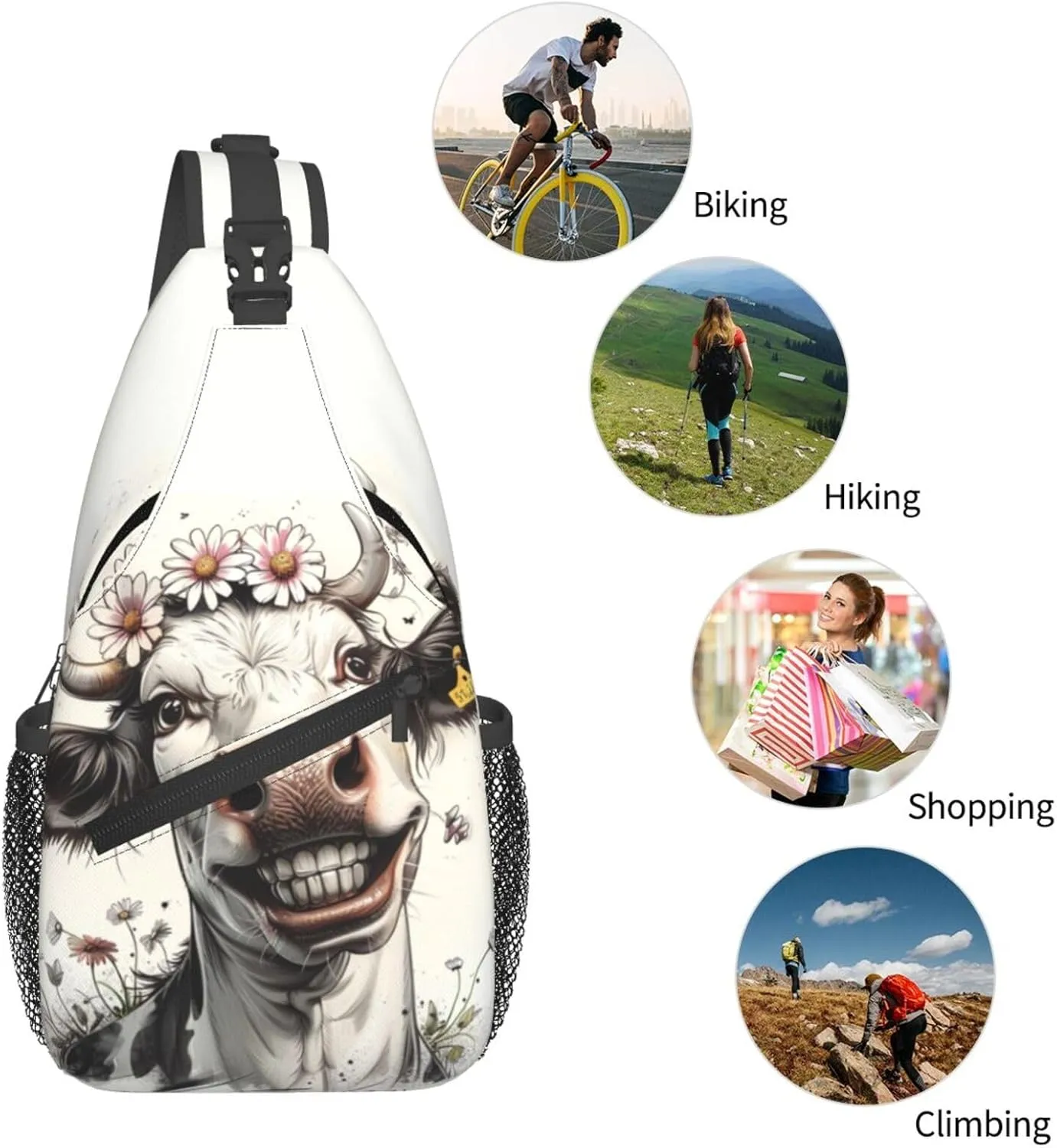 Cow Sling Backpack Small Crossbody Shoulder Bag Sling Bag Chest Bag Travel Hiking Casual Sport Daypack For Women Men