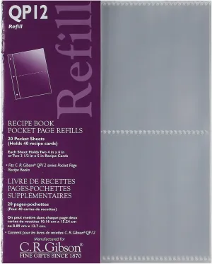 CR Gibson QP-12 Small Recipe Book Pocket Page Refill 20 sheets
